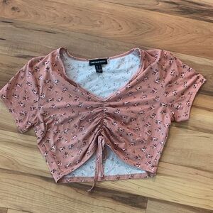 Streetwear Society Pink Floral Ruched Crop Top
